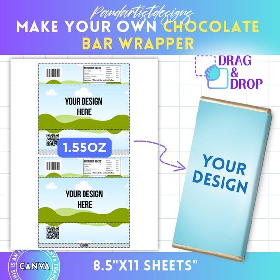 1.55oz Chocolate Bar Wrapper Template, Chocolate Wrapper Label Blank Template, Custom Candy Bar Wrapper, Party Favors, Canva Drag and Drop