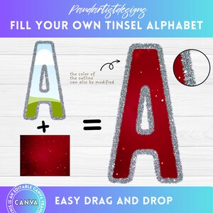 Molduras Canva com enfeites de Natal, letras maiúsculas e números, fonte de sublimação, alfabeto PNG, arrastar e soltar, modelo editável, rabisco de Papai Noel de Natal