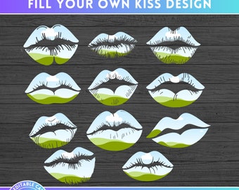 Füllen Sie Ihre eigenen Lippen mit Fotos auf CANVA, bearbeitbare CANVA Frames Bundle-Designs mit einfachem Ziehen und Ablegen, rote Lippen Kuss Png, Mund Liebe Png