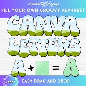 Preencha suas próprias letras e números retrô no Canva - Arraste e solte - Design de sublimação - Alfabeto digital grunge PNG - Modelo de moldura CANVA