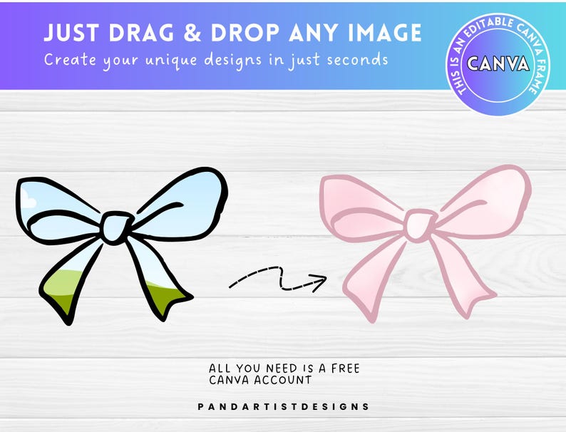 Hand Drawn Ribbon Coquette Bow Canva Frames Bundle, Drag and Drop ...