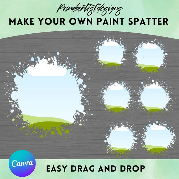 Bricolage faites votre propre éclaboussure de peinture Png sur CANVA avec glisser-déposer - ensemble de cadres Canva modifiables - Procreate Tumbler Png - Splash Splatter