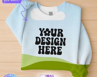 Gildan 18000 Mockup, Flat Lay Sweatshirt Mockup, Editable Canva Frame Template, Create Unlimited Sweaters Mock-up, Folded Sweatshirt Mock-up
