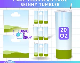 Make Your Own Skinny TUMBLER Wraps Design on Canva with Drag and Drop - Editable 20oz Skinny Tumbler - Canva Frames Bundle with Mockup