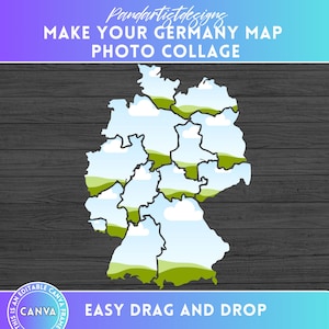 Füllen Sie Ihre eigene Deutschland-Karte auf Canva - Foto-Collage Europäisches Land CANVA Rahmen Bundle - ziehen und ablegen - individuelle Zustands-Designs Png
