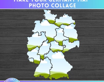 Fill your Own Germany Map On Canva - Photo Collage European Country CANVA Frame Bundle - Drag and Drop -  Individual State Designs Png