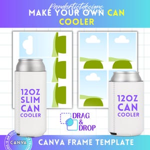 2oz Can Cooler & 12oz Slim Can Cooler Editable Canva Template, Beer Cooler Canva Frames, Drag and Drop, DIY Bottle Cooler Blank Template
