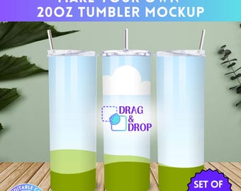 20oz Skinny Tumbler Mock-up, Canva Tumbler Mockup, Drag and Drop, Add Your Own Pattern, Time Saver, Fillable Plant Background, Canva Frame