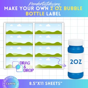 2oz Bubble Bottle Label Editable Canva Template, Kids Party Favor, Drag & Drop, Wedding Bubble Bottle, Sticker, Sublimation Blank Template