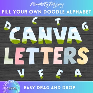 Preencha suas próprias letras e números no CANVA com arrastar e soltar - Design de pacote de molduras do Canva - Alfabeto digital desenhado à mão PNG