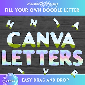 Fill your own Doodle Letters on CANVA with Easy Drag and Drop Fillable Alphaset Alphabet Font Letters PNG Editable Canva Frame Bundle Design