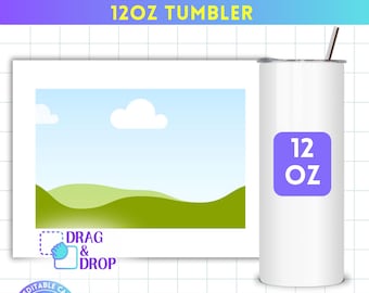 12 oz rechte skinny beker canvas sjabloon, afdrukbare 12 oz beker wrap, volledige verpakking, slepen en neerzetten, bekersublimatie