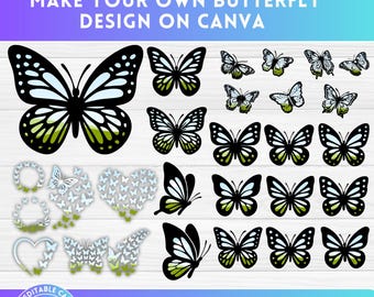 Butterfly Canva Frames Bundle, Flying Butterflies, Editable Canva Template, Butterfly Swarm, Layered, Drag and Drop, Sublimation Designs svg