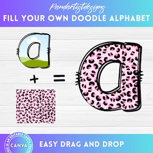 Preencha suas próprias letras e números minúsculos, alfabeto com moldura Canva, arraste e solte - fonte desenhada à mão para rabiscar - modelo PNG editável