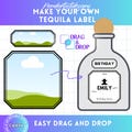 Tequila Label Editable Canva Template for Square Bottle, Bachelorette Party Favors, Wedding, 21st Birthday Labels Groomsman Gift Drag & drop