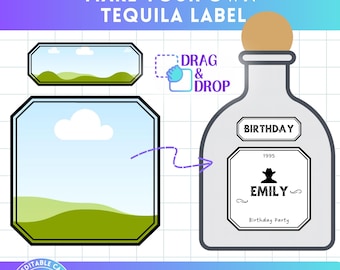 Tequila Label Editable Canva Template for Square Bottle, Bachelorette Party Favors, Wedding, 21st Birthday Labels Groomsman Gift Drag & drop