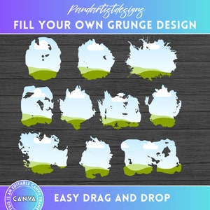 Distressed Paint Splatter Design on CANVA - Canva Frames Bundle - Drag and Drop - Editable Template - Custom Grunge Digital Bleach Spot PNG