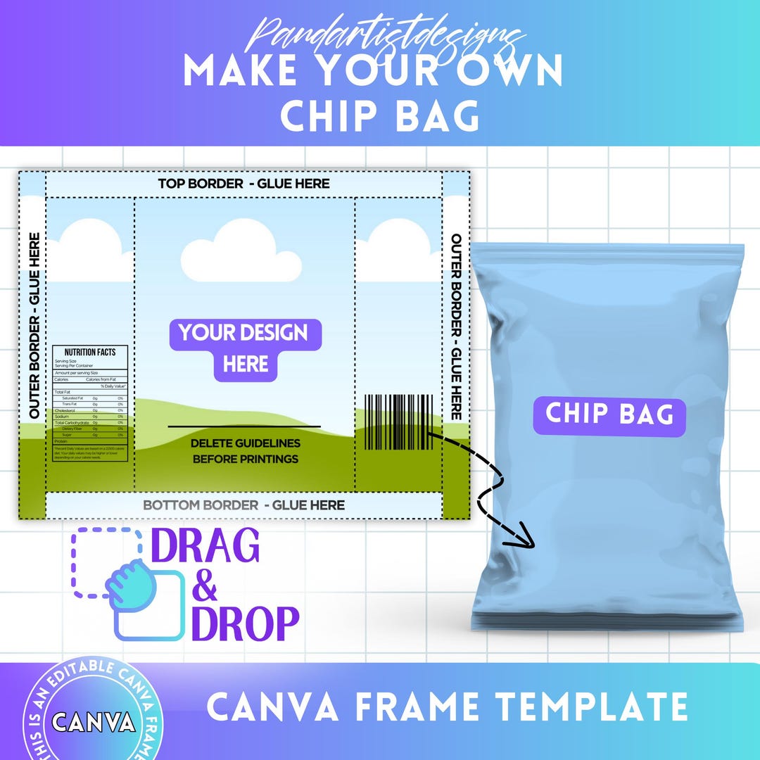 Chip Bag Editable Canva Template, Chip Bag Label Size Guide, Drag ...