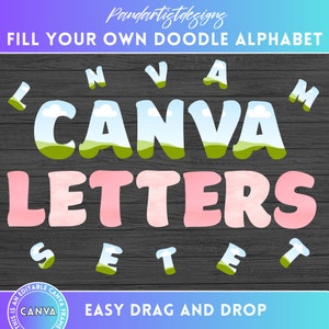 Completa tu propia letra retro Doodle Groovy en CANVA - Diseños de sublimación - Paquete de marcos Canva con fuentes de los 80 - Letra del alfabeto PNG de Digital Alphaset
