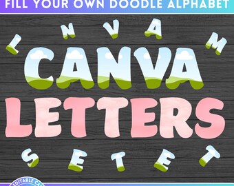 Fill your own Doodle Groovy Retro Letter on CANVA - Sublimation Designs - 80s Font Canva Frame Bundle - Digital Alphaset Alphabet Letter PNG