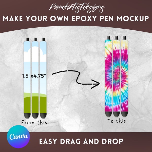 Make Your Own Small Pen Epoxy Mockup on Canva with Easy Drag and Drop 1.5"x4.75" - Editable Canva Frame Template - Digital Epoxy Pen Mock up