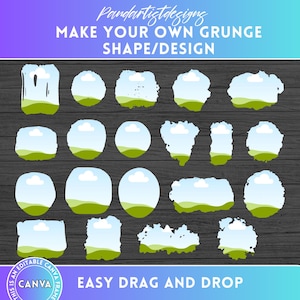 Grunge shape with distressed edge Canva Frames bundle with easy Drag and drop - Canva template - Shape paint splatter sublimation PNG