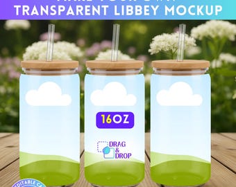 16oz Transparent Glass Can Mockup, Libbey Clear Glass Can Editable Canva Template, Sipper Glass Mockup, Canva Frame Bundle, Drag and Drop