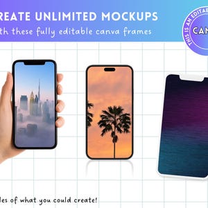 Smartphone Bundle Mockup - Cell Phone Canva Frame Screen Mock-up - Drag and Drop - Editable Sublimation Template Device Background Wallpaper image 3