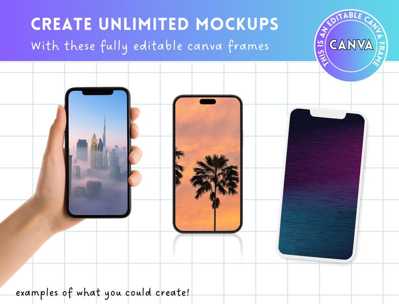 Smartphone Bundle Mockup - Cell Phone Canva Frame Screen Mock-up - Drag and Drop - Editable Sublimation Template Device Background Wallpaper image 3
