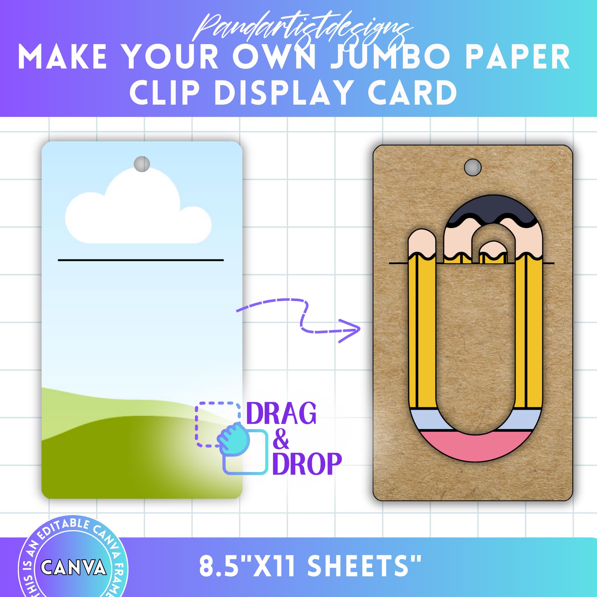 Jumbo Paperclip Display Card Editable Canva Template, Bookmark Template, Sublimation, Easy Drag & Drop, Printable Canva Frame, DIY svg png
