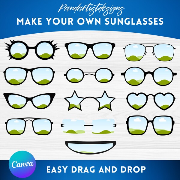 Make Your Own Sunglasses on Canva with Easy Drag and Drop Photo & Background - Editable CANVA Frames Template - Sublimation Designs - PNG