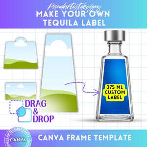 Tequila Label Editable Canva Template, 1800 Template for 375ml Bottle, Canva Frame Bundle, Drag and Drop, Birthday, Graduation, Wedding