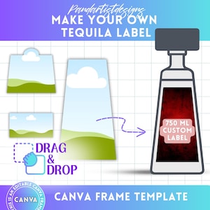 Tequila Label Editable Canva Template for 750ml Bottle, Canva Frame Bundle, Drag and Drop, Birthday, Graduation, Wedding