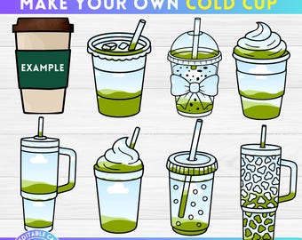 Crea tu propio diseño de tazas de café frío en CANVA, arrastra y suelta, amante del café PNG, paquete de marcos de Canva, café con leche con crema batida, taza caliente PNG