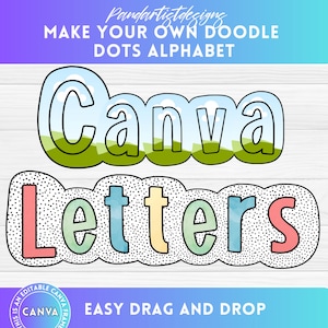 Crie suas próprias letras e números de pontos dálmatas - Moldura Canva - Arraste e solte - Alfabeto digital de sublimação PNG - Doodle de pontos dálmatas