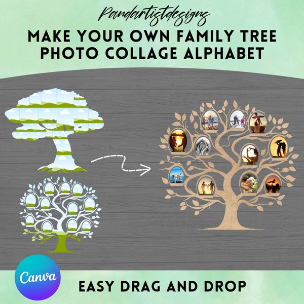 DIY Family Tree Photo Collage Design on CANVA - Editable Canva Frame Template - Drag and Drop Photo - Gift PNG - Memory Storyboard