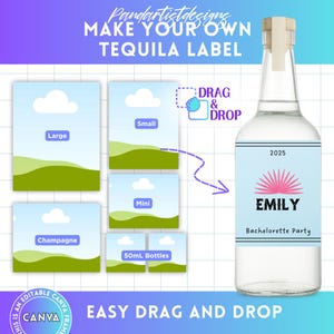 Tequila Label Editable Canva Frame Template, Bachelorette Party Favor, Bridal Shower, Bridesmaid Proposal, Drag & drop, Custom Birthday Gift
