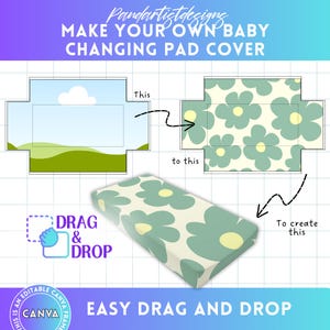 Baby Changing Pad Cover Editable Canva Template, Baby Nursery Diaper Table Size Guide, Drag & Drop, Canva Frame Bundle, Print on Demand Tool