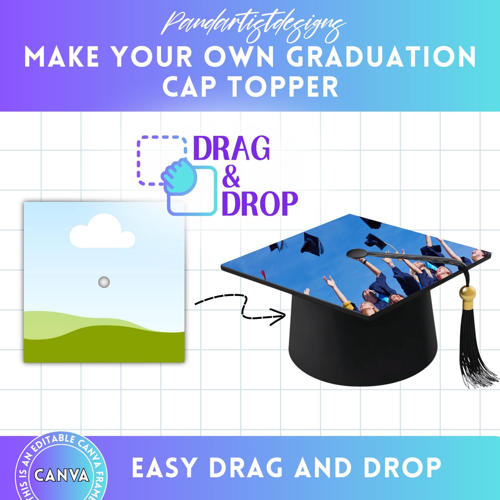Graduation Cap Topper Editable Canva Frame Template - Easy Drag and ...