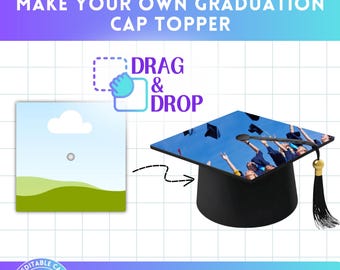 Graduation Cap Topper Editable Canva Frame Template - Easy Drag and Drop - Graduation Hat Template, Graduation Stole, Blank Template, Bundle