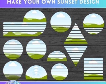 Fill Your Own Sunset with Photo or Background on CANVA, Bundle Editable Canva Frame Designs with Easy Drag and Drop & Create Digital PNG
