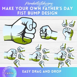 Set di modelli Canva Frame per il pugno chiuso del papà, Pugno chiuso del papà, Pugno chiuso del papà di neonati e bambini, Facile da trascinare, PNG personalizzati per papà e bambini