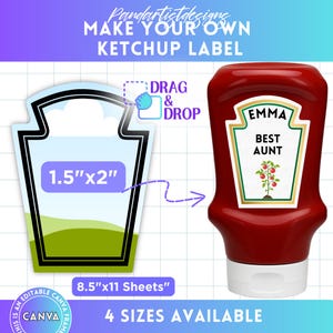 Ketchup Sauce Label Editable Canva Template, Custom Tomato Sauce Label, Custom Sticker, Drag & Drop, Personalized Birthday Anniversary Gift