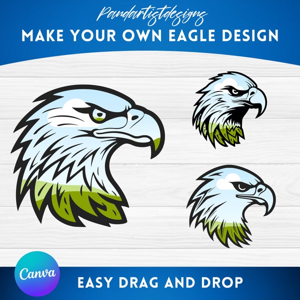 Make your Own Eagle Head Design on Canva - Drag and Drop - CANVA Frame Bundle - Eagle Face Clipart - Sublimation Designs - USA Patriotic PNG