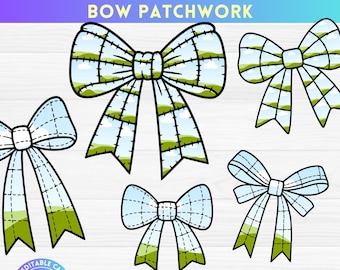 Cute Ribbon Coquette Bow Patchwork Bundle, Preppy Patchwork Bow Editable CANVA Frames Template with Drag and Drop