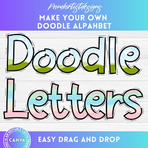 Scribble Doodle Uppercase Letters & Number on Canva with Drag and Drop - Hand Drawn Alphabet Png, CANVA Frame Template, Sublimation Design