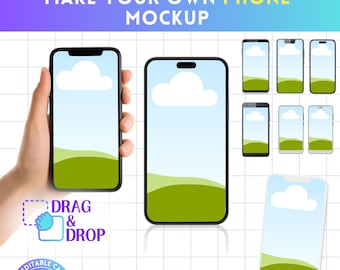 Smartphone Bundle Mockup - Cell Phone Canva Frame Screen Mock-up - Drag and Drop - Editable Sublimation Template Device Background Wallpaper