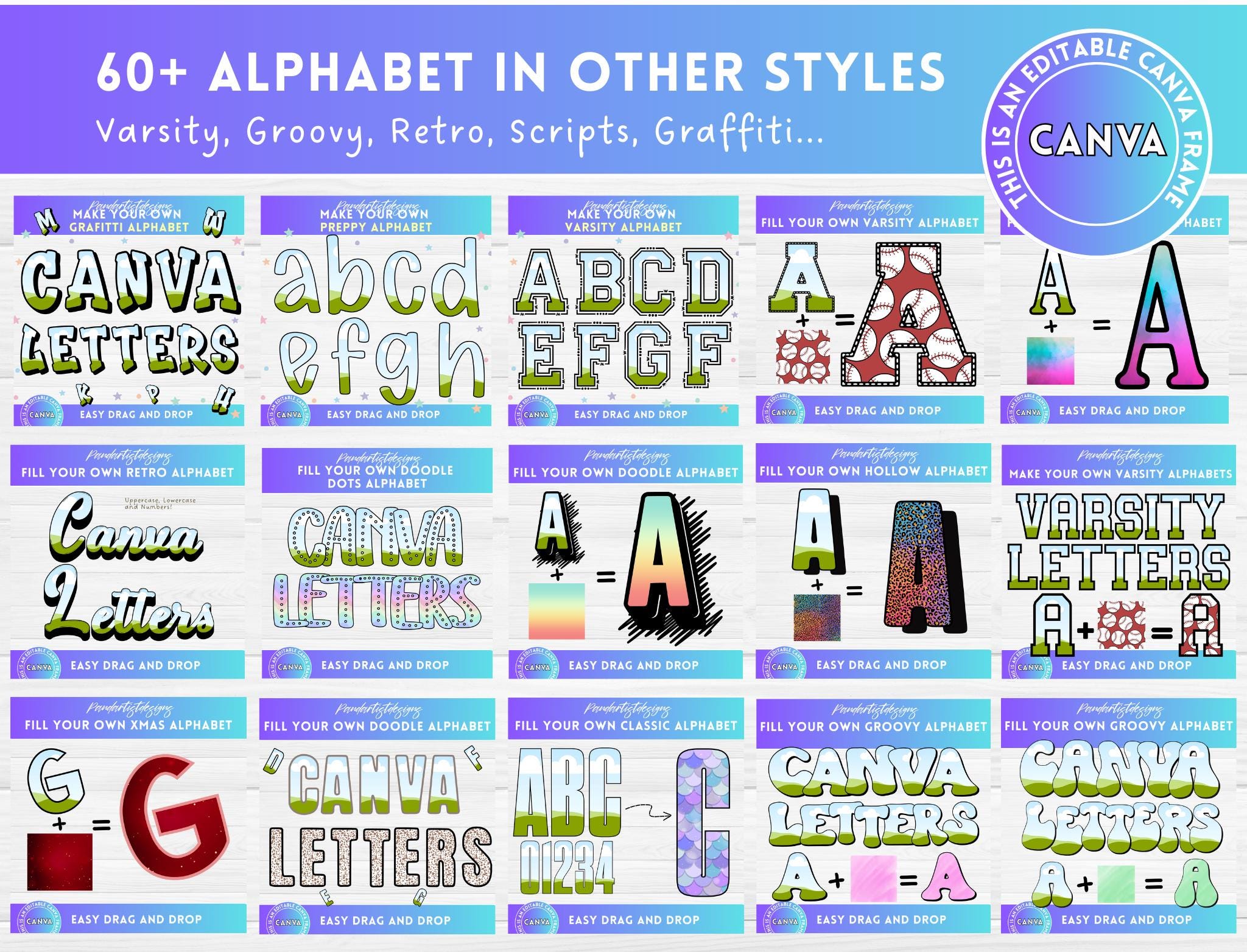 120+ Alphabet Canva Frames Mega Bundle - Fillable Doodle Letters and ...