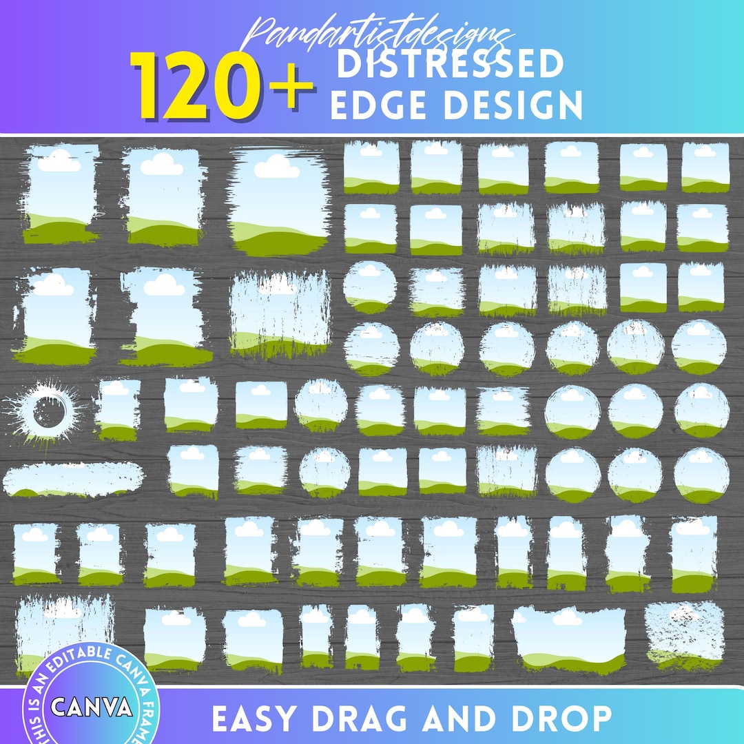 120+ Bleach Effect Distressed Edge Canva Frames Bundle - Drag & Drop ...