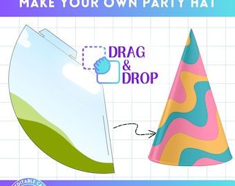 Party Hat Editable Canva Frame Template - Easy Drag and Drop - Birthday Hat Template, Paper Hat, Blank Hat Template, DIY Custom Party Hat